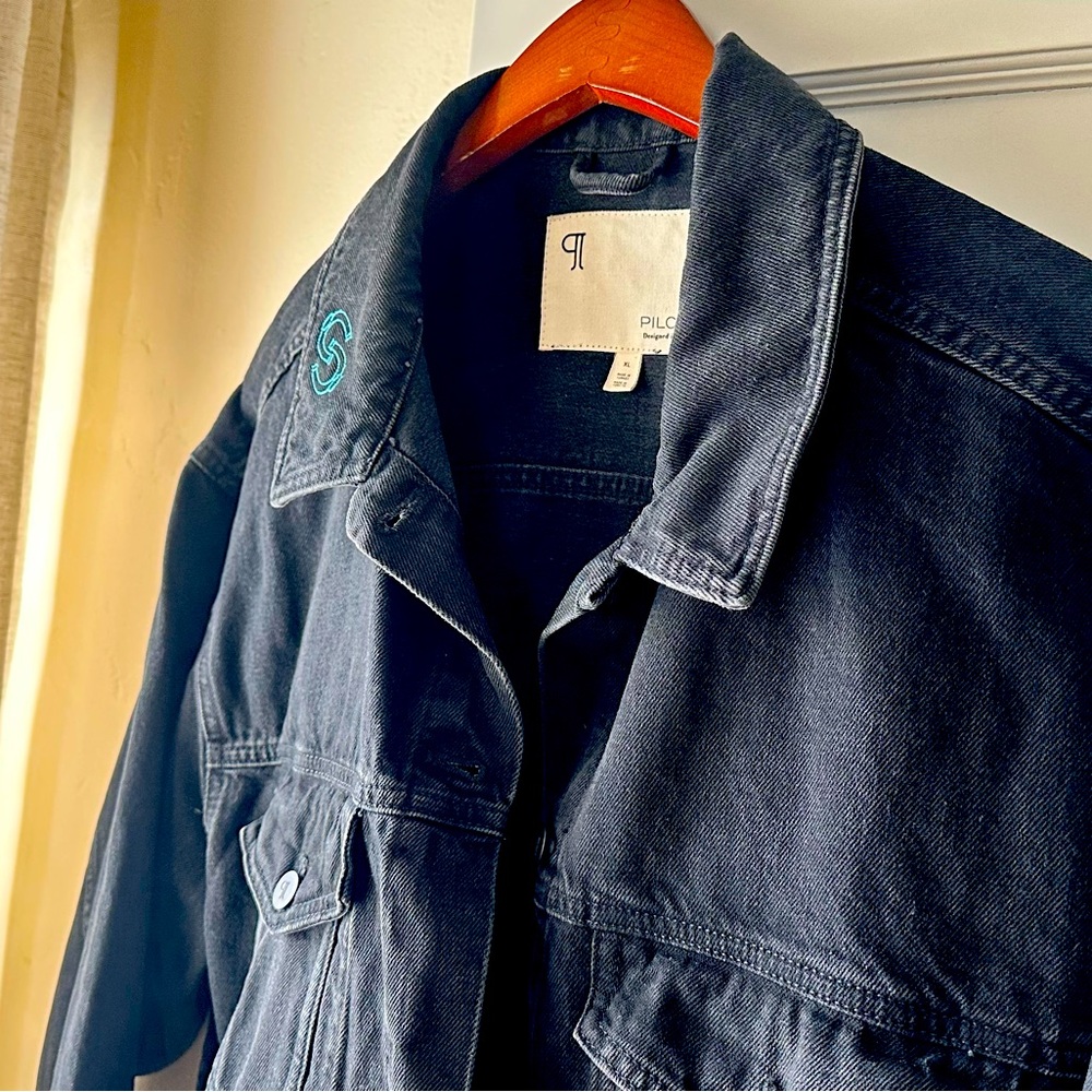 Western denim boyfriend horseshoe jacket by Pilcro Anthropologie
